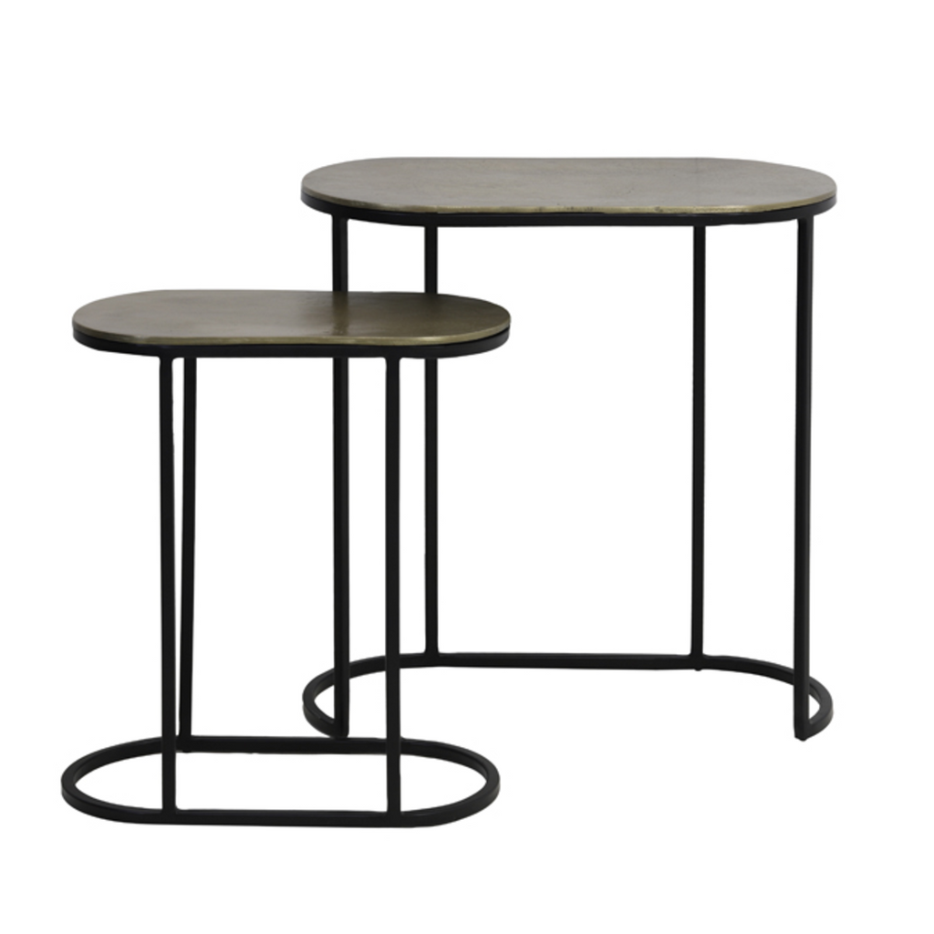 Set of Two Antiqued Bronze and Black Nesting Tables 53cm