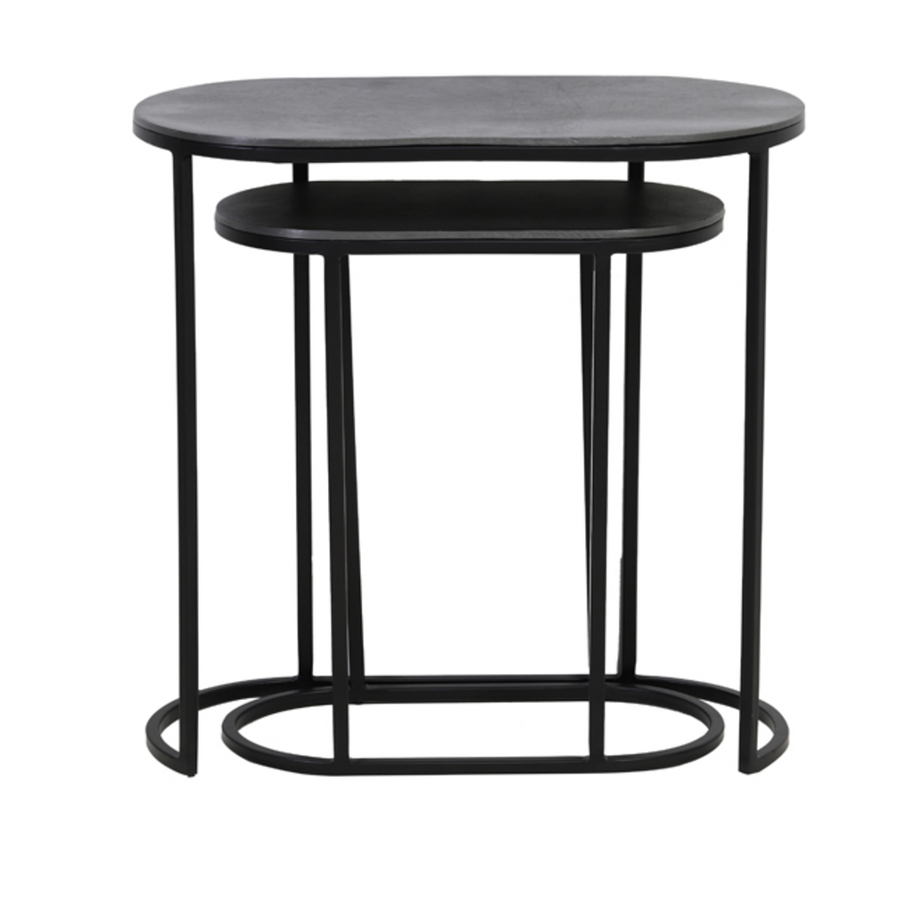 Set of Two Antiqued Iron Nesting Tables 53cm | Annie Mo's