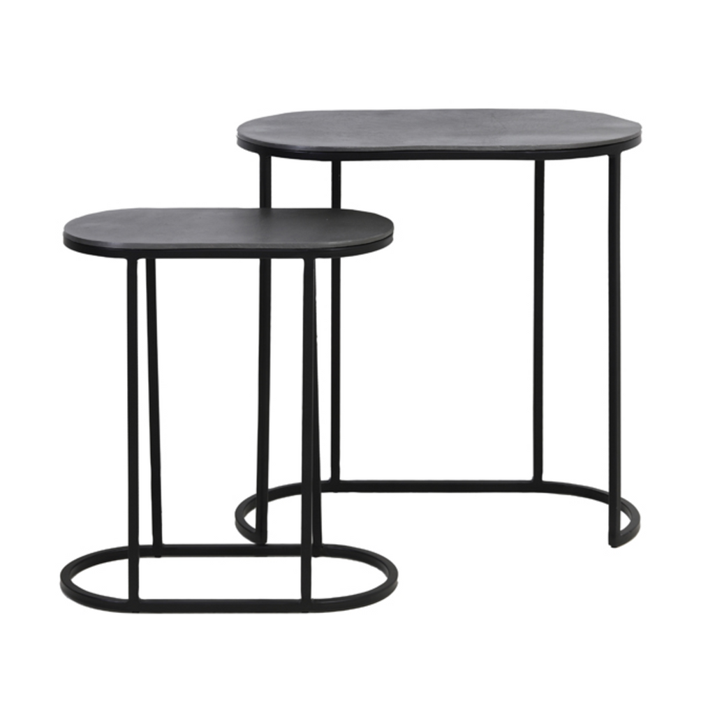 Set of Two Antiqued Iron Nesting Tables 53cm