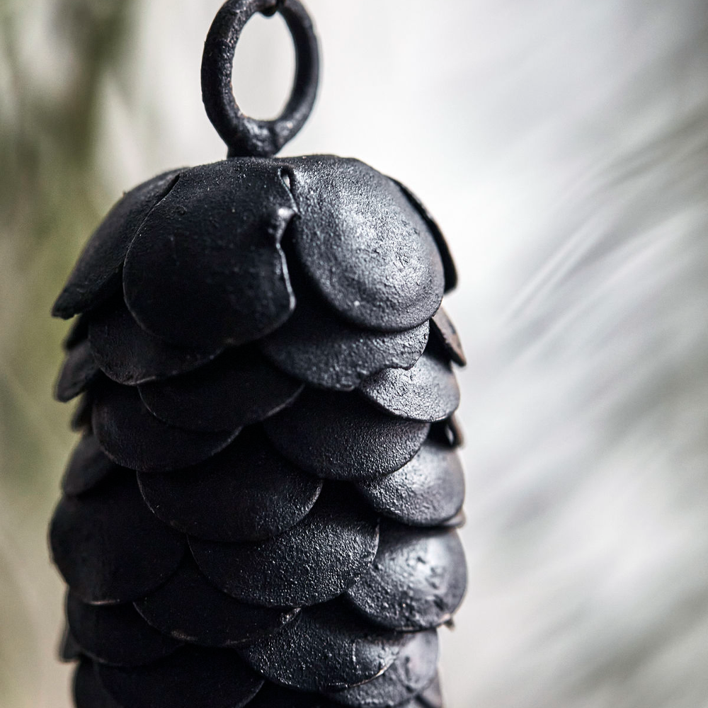 Set of Two Black Metal Hanging Cones 6cm