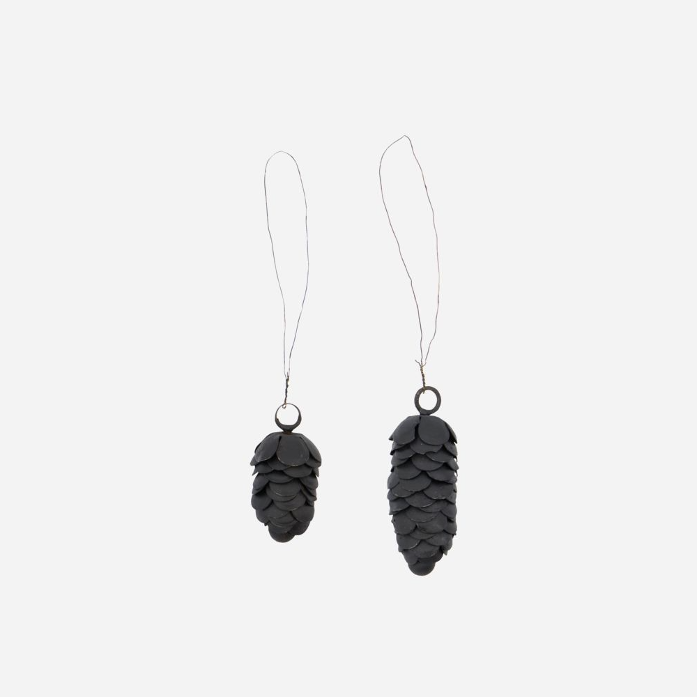Set of Two Black Metal Hanging Cones 6cm