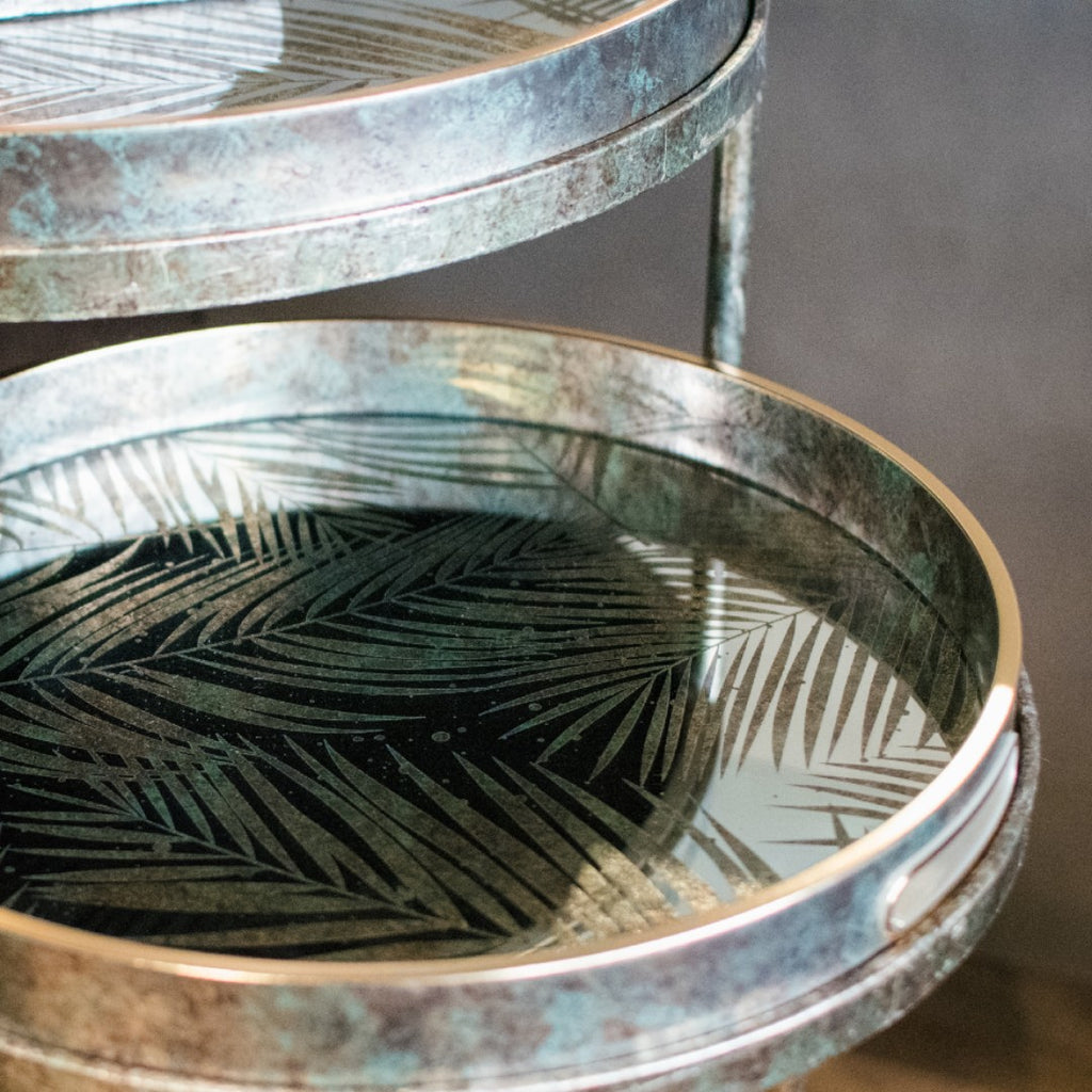 Set of Two Mirrored Fern Pattern Tray Tables 59cm