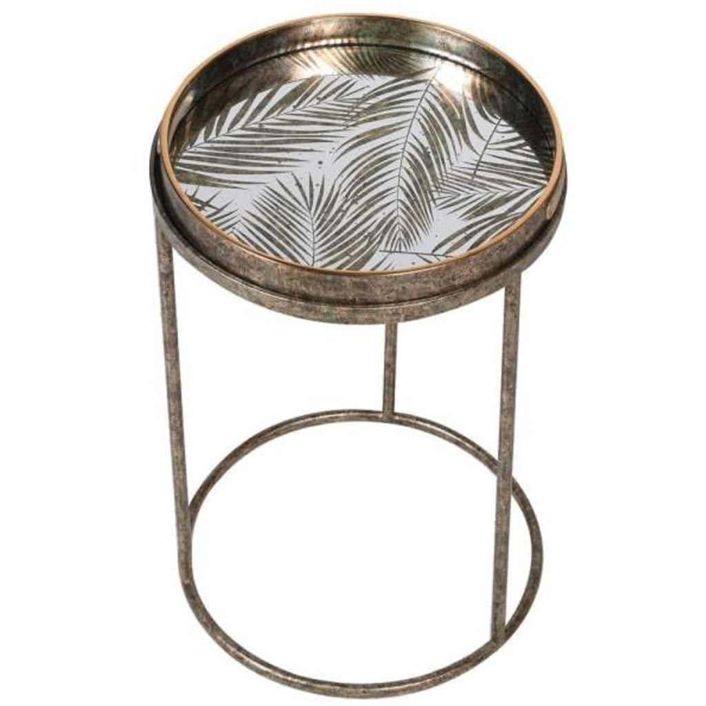 Set of Two Mirrored Fern Pattern Tray Tables 59cm