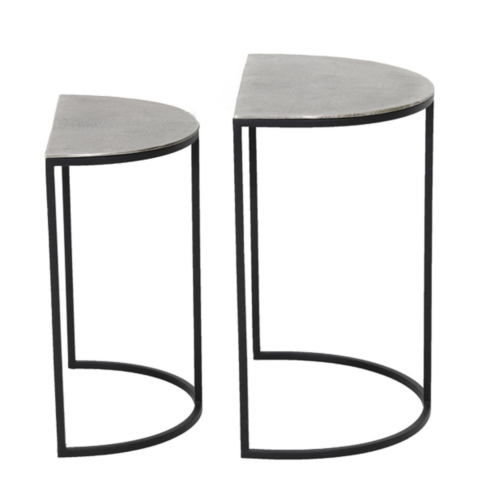 Set of Two Silver Effect Metal and Black Nesting Tables 55cm