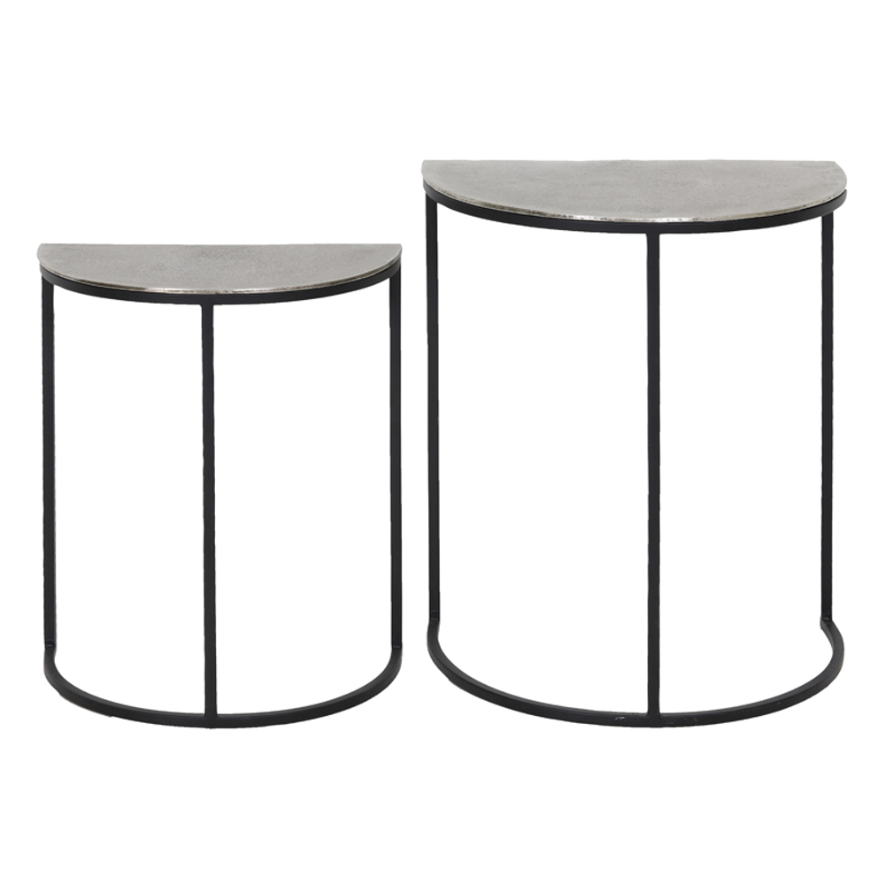Set of Two Silver Effect Metal and Black Nesting Tables 55cm