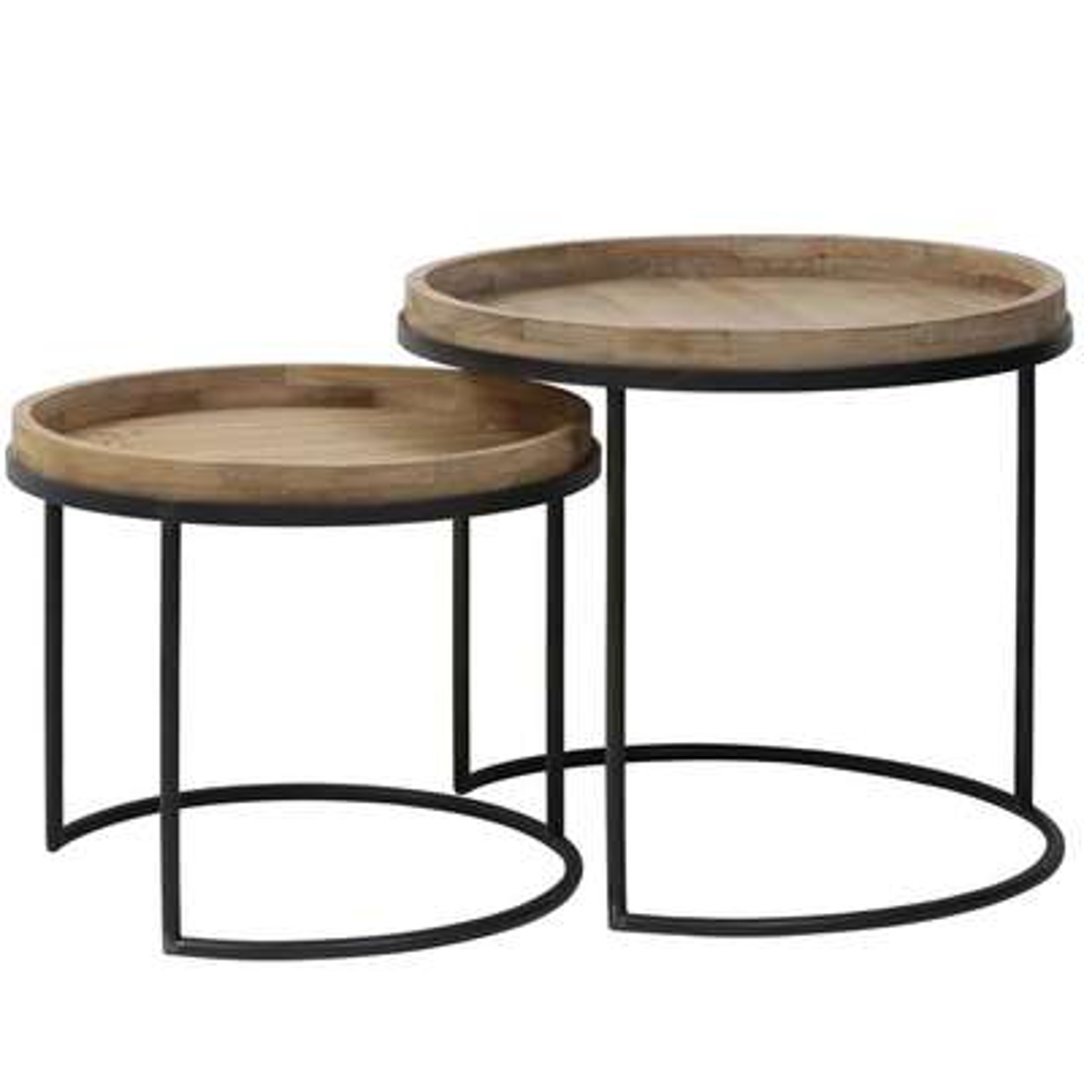 Set of Two Wood and Metal Round Nesting Tables 60cm | Annie Mo's
