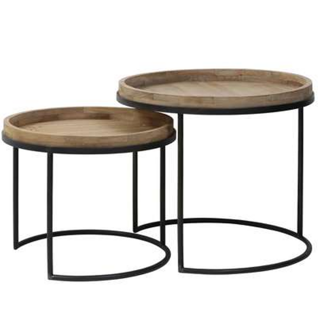 Set of Two Wood and Metal Round Nesting Tables 60cm | Annie Mo's