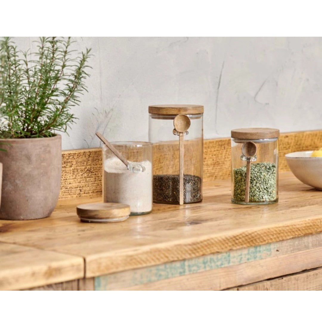 Storage Jars with Wood Lids and Spoons