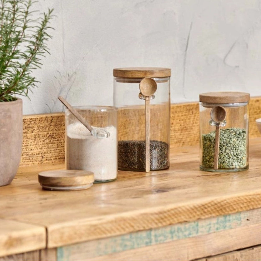 Storage Jars with Wood Lids and Spoons-B