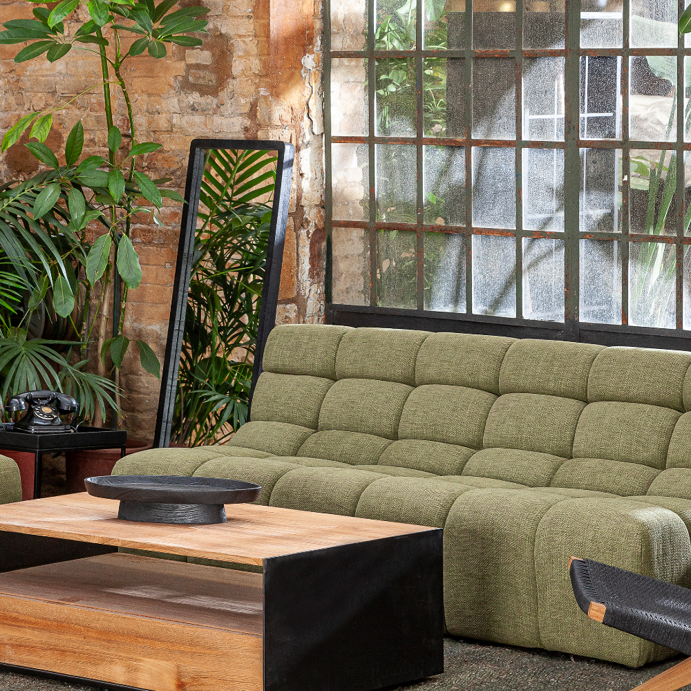 TAMBORA Black Natural Recycled Teak Wood Mirror 45 x 140cm