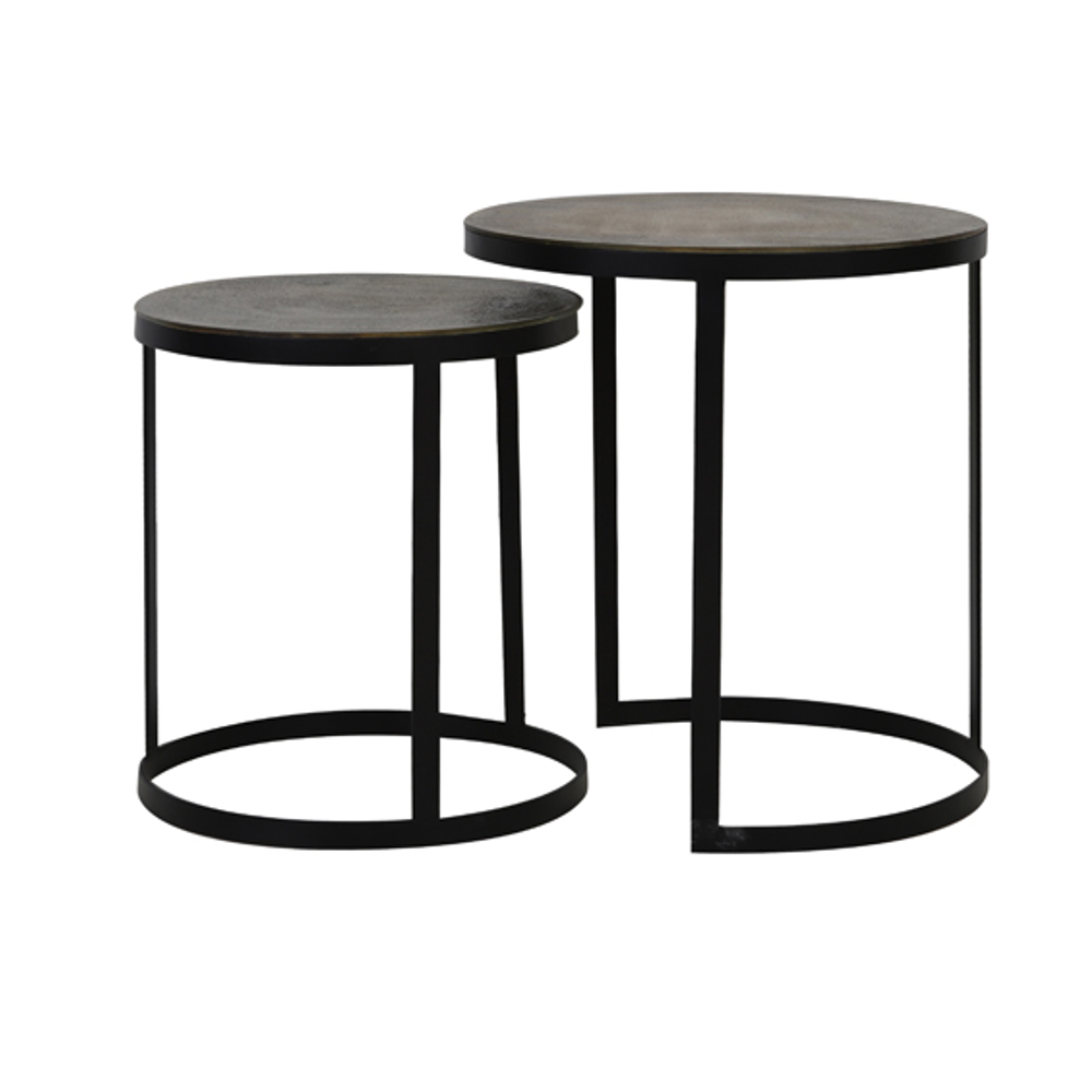 TRELO Textured Antiqued Bronze and Black Metal Nesting Tables 52cm