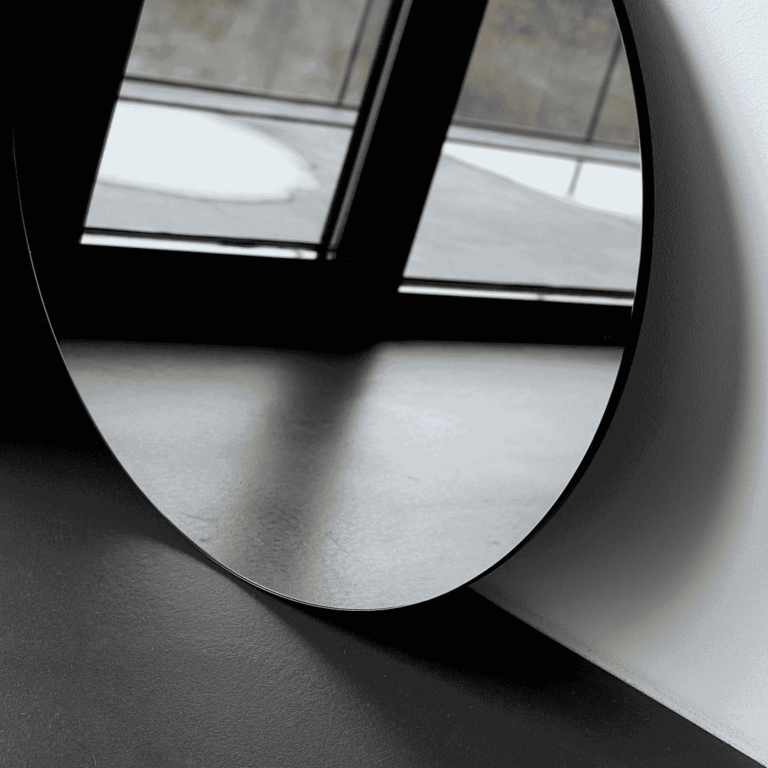 Thin Rimmed Round Grey Glass Mirror 80cm-B