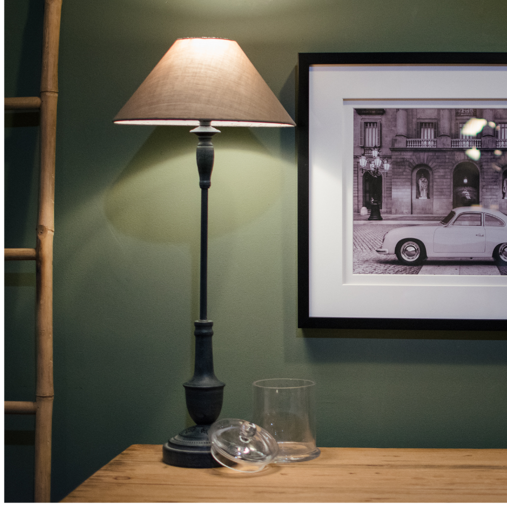 Thin Black Lamp with Grey Shade 69cm | Annie Mo's