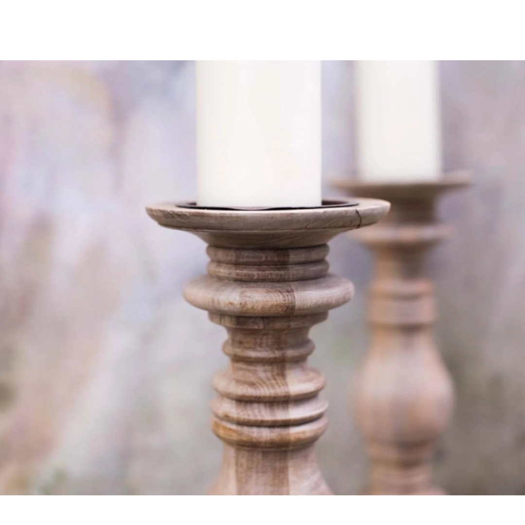 Turned Chunky Wood Candle Stick 46cm