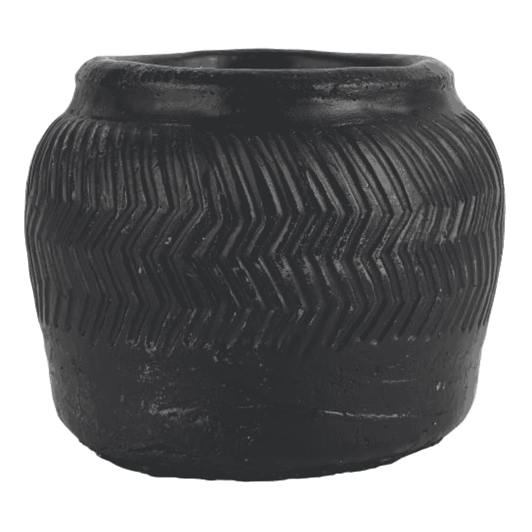 Black Cement Grooved Pot 12cm