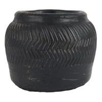 Black Cement Grooved Pot 12cm