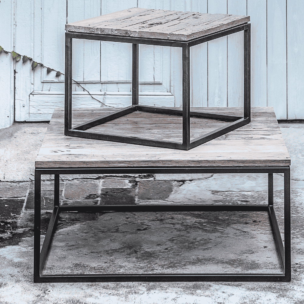 Untreated Solid Teak and Iron Coffee Table 85 x 85cm-B