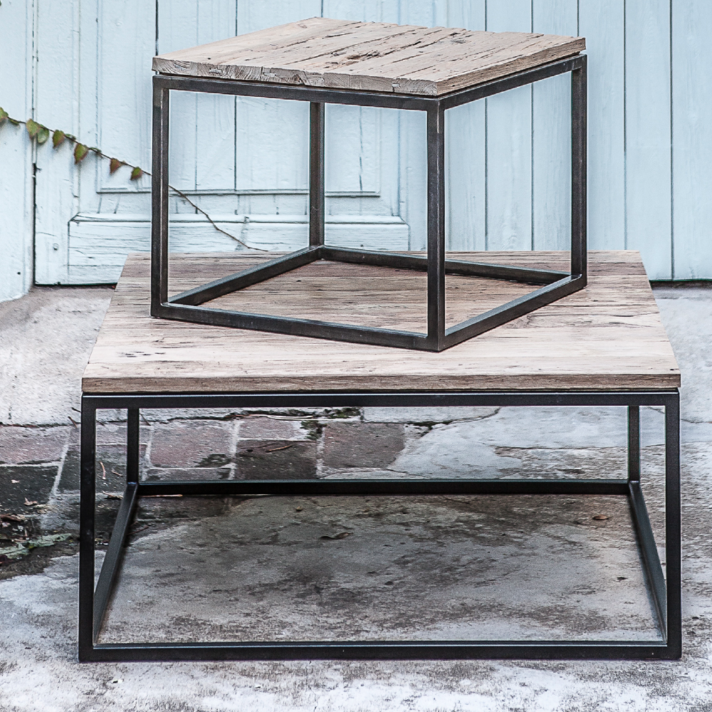 Untreated Solid Teak and Iron Coffee Table 85 x 85cm