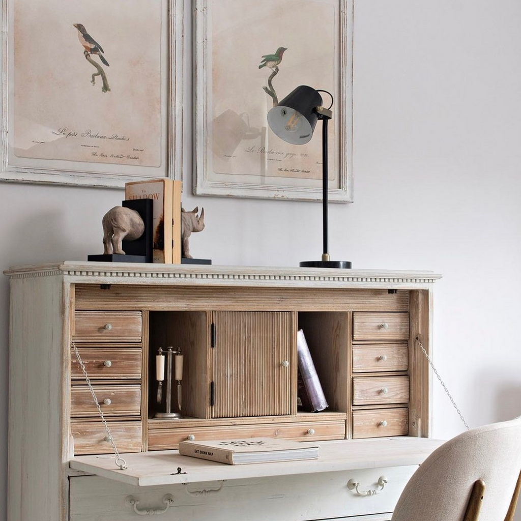 White Loumarin Distressed Secretary Desk 122cm