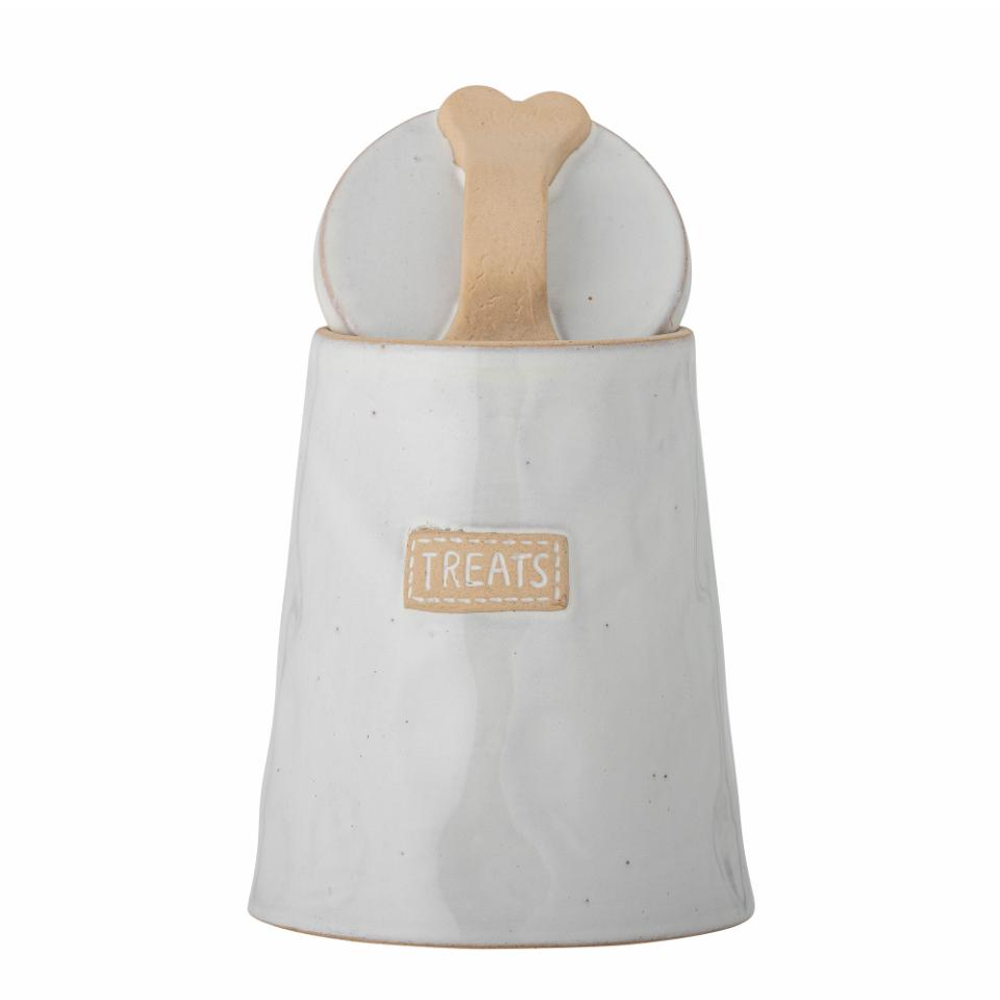White Stoneware Pet Treat Jar with Lid 22cm
