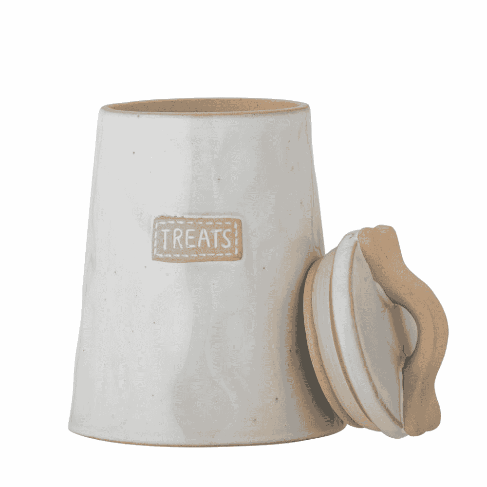 White Stoneware Pet Treat Jar with Lid 22cm-B