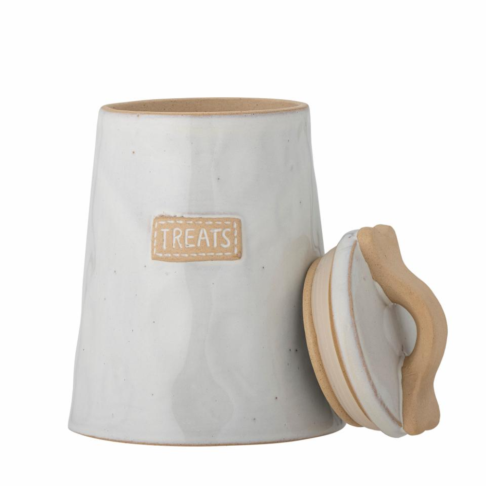 White Stoneware Pet Treat Jar with Lid 22cm