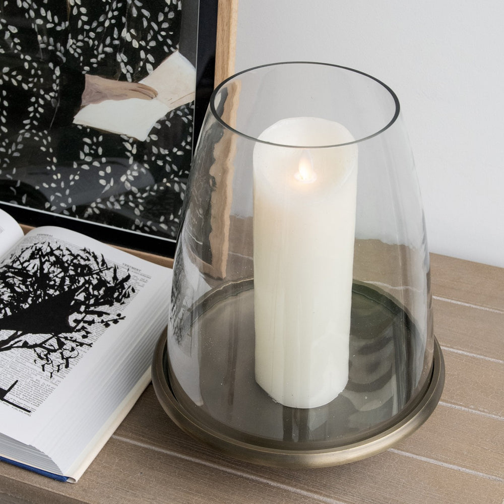 Claymore Glass Hurricane with Bronze Base 31cm