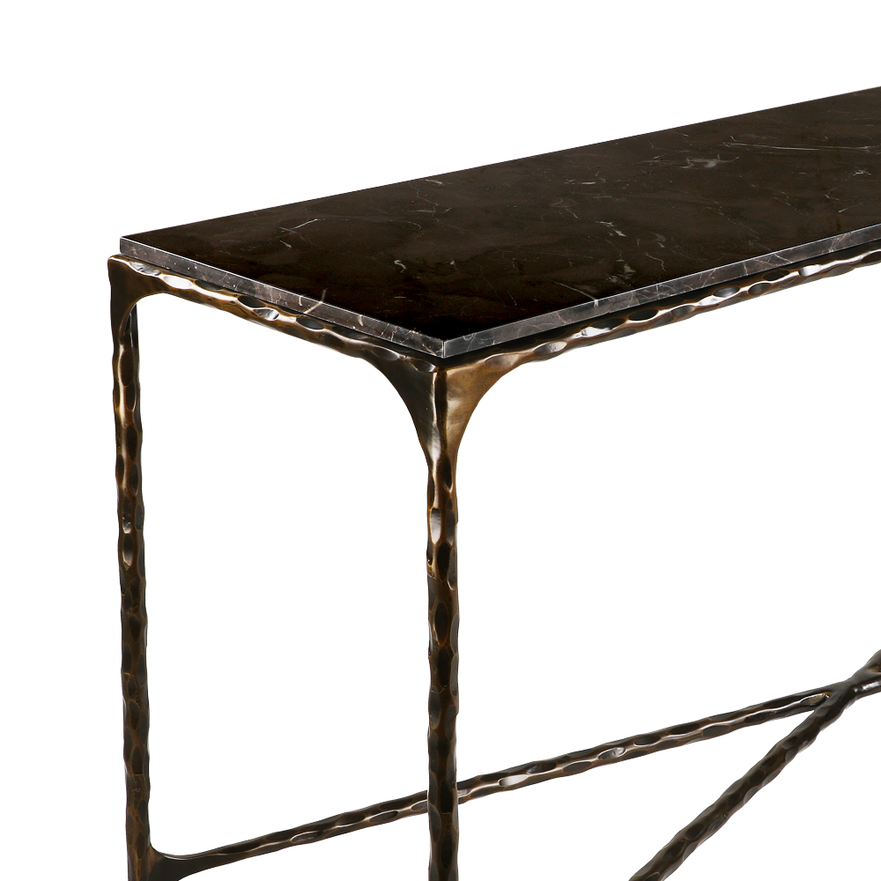 French Brown Marble and Antiqued Gunmetal Console Table 140cm - CLEARANCE