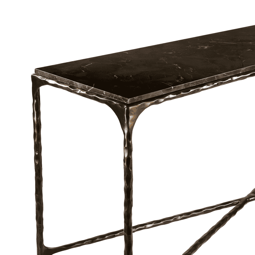 French Brown Marble and Antiqued Gunmetal Console Table 140cm - CLEARANCEF
