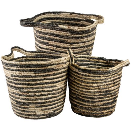Set of Three Corn Striped Baskets with Handles 47cm