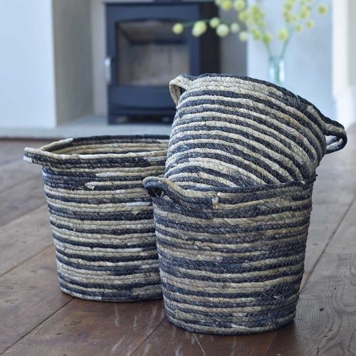Set of Three Corn Striped Baskets with Handles 47cm | Annie Mo's
