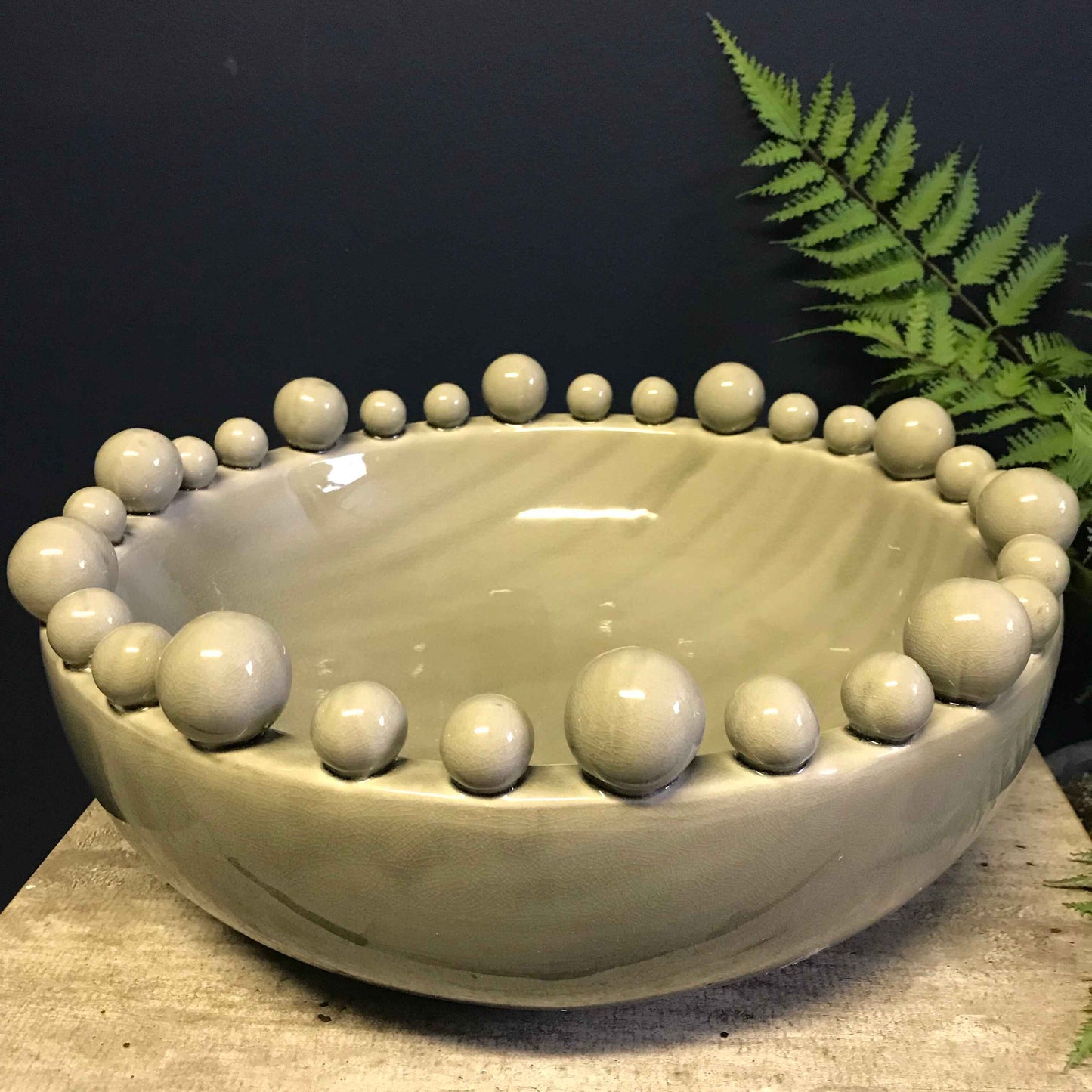 Emmerdale Grey Crackle Glazed Large Bowl with Ball Detail | Annie Mo's