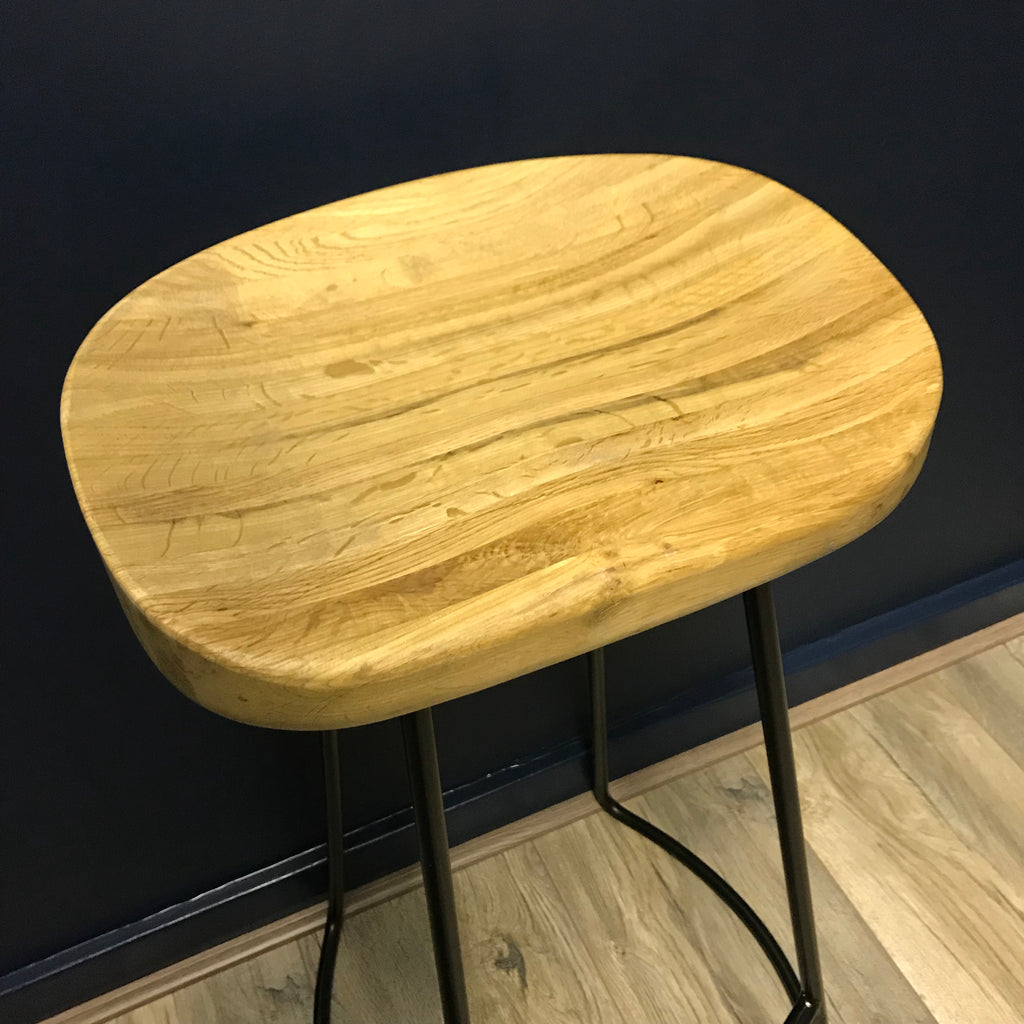 Pair of Weathered Oak and Metal Stools - CLEARANCE