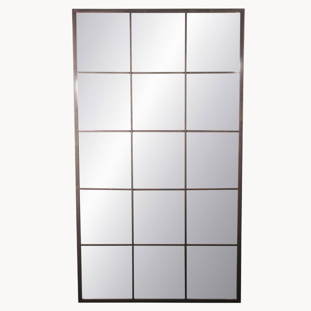 Wilton Antiqued Glass and Iron Window Mirror 184cm High