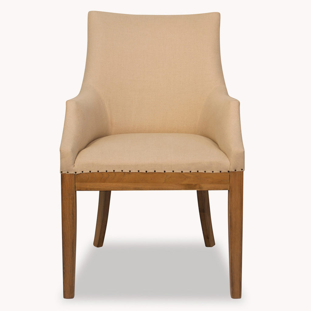 Deconstructed Beige Linen and Oak Carver Dining Chair