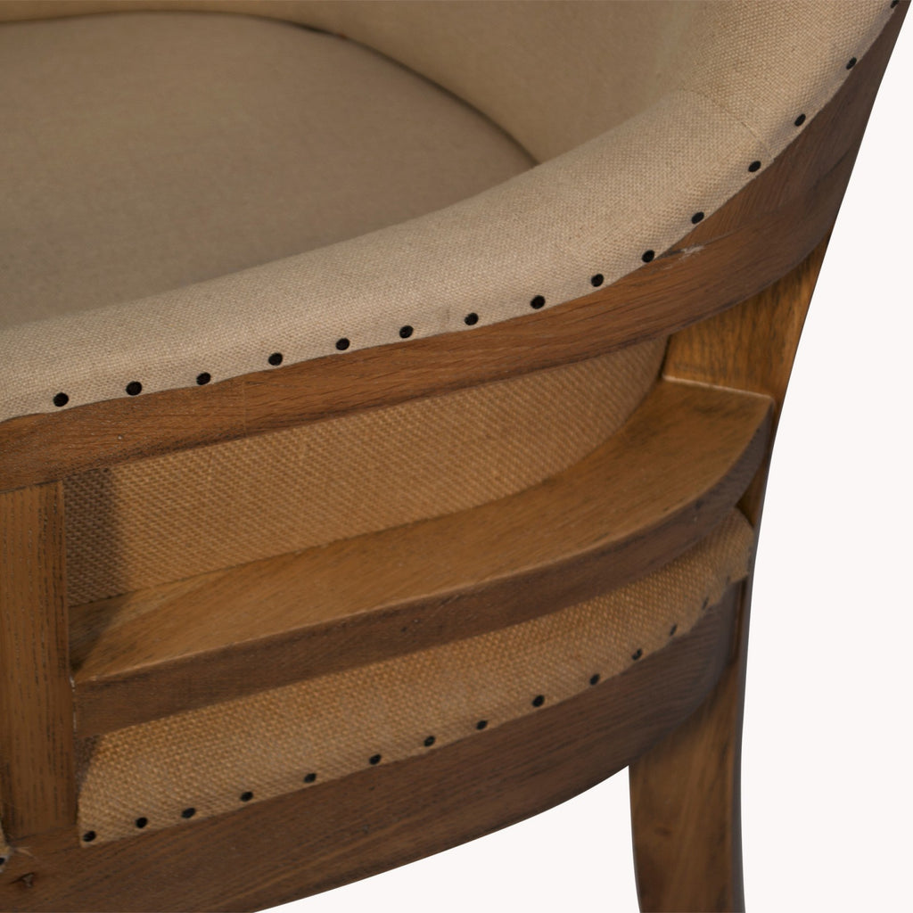 Deconstructed Beige Linen and Oak Carver Dining Chair