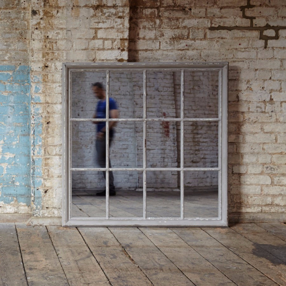 Wilton Grey Mirror with Wooden Grid