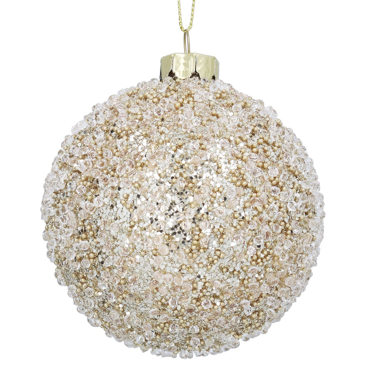 Glass Bauble 8cm - Pale Gold Beaded | Annie Mo's