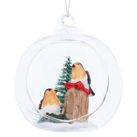 Clear Open Glass Bauble with Resin Robins 8cm | Annie Mo's