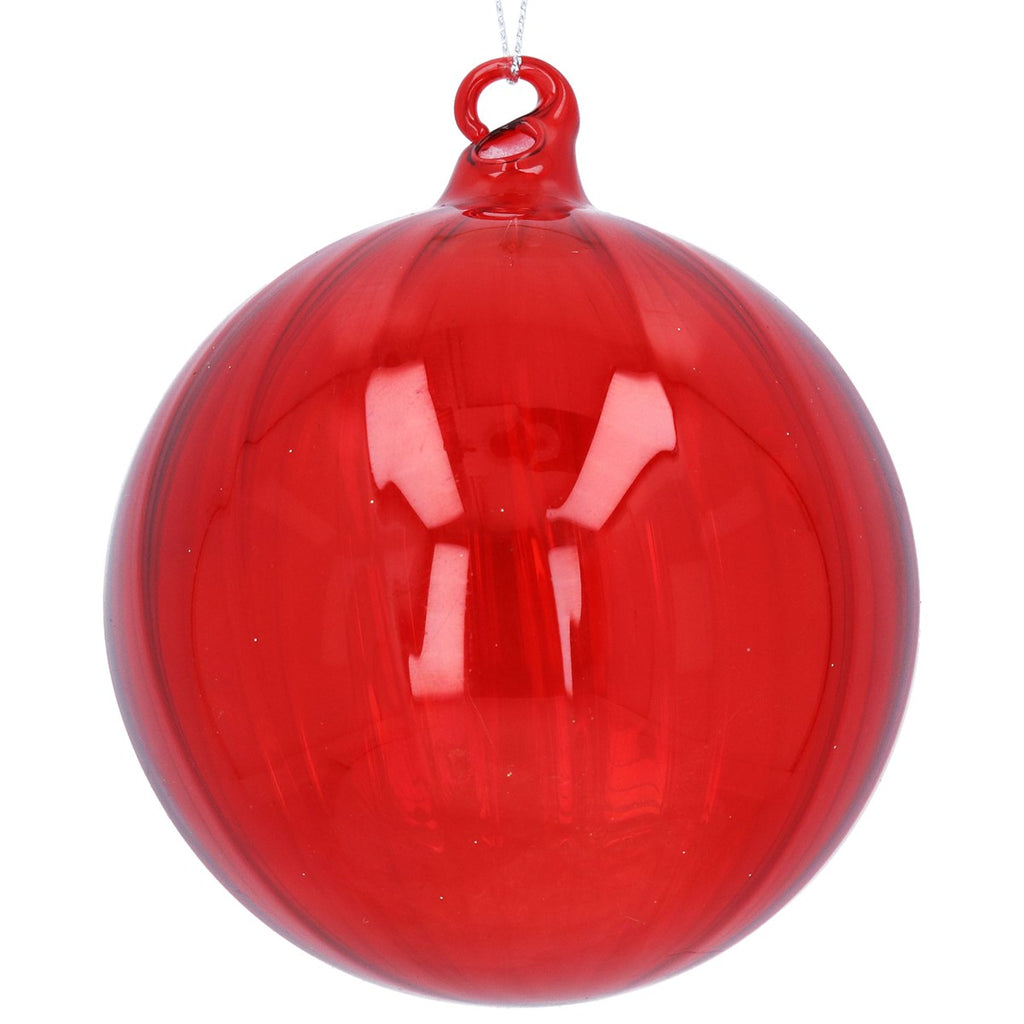 Clear Red Swirl Glass Bauble 10cm | Annie Mo's