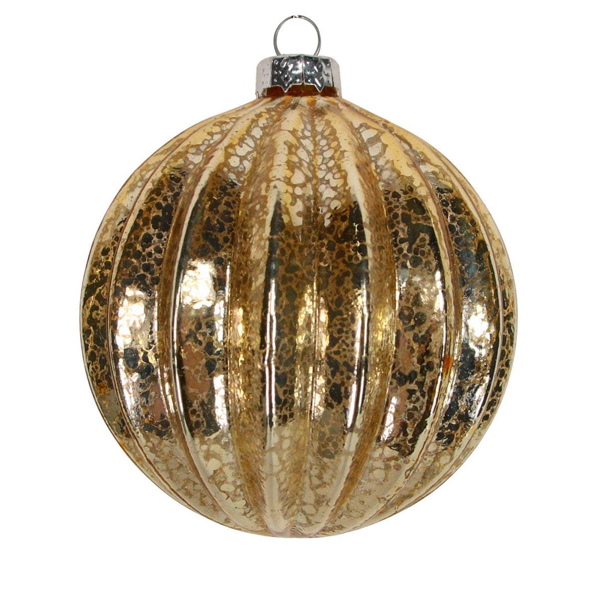 Clear Antiqued Gold Ribbed Bauble 8cm