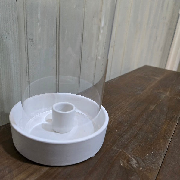 MEGAN Dolomite and Glass Hurricane Lamp 32cm D