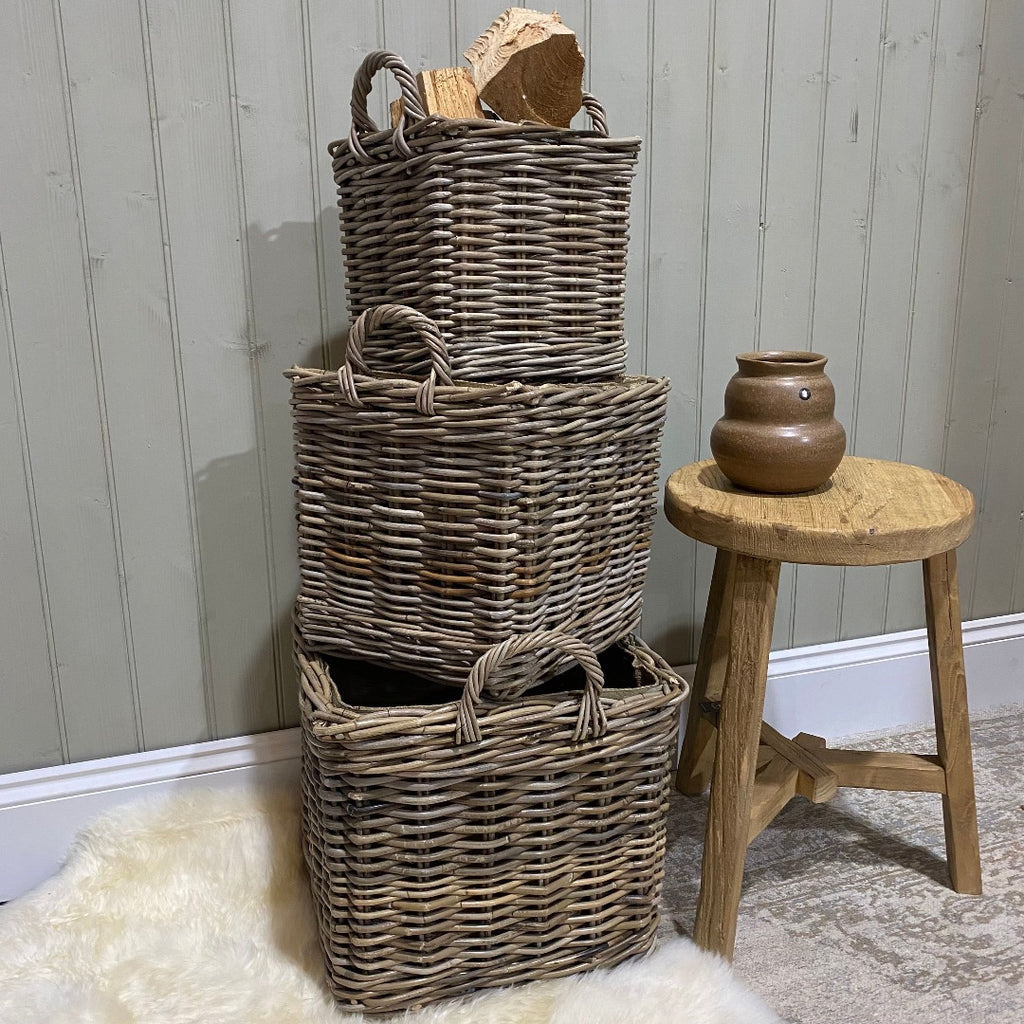 Sturdy Lined Rattan Square Baskets 40cm D