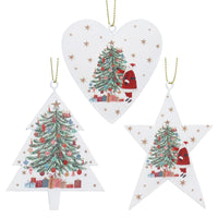 Three Assorted Nostalgia Santa/Tree Tin Heart/Tree/Star 10cm | Annie