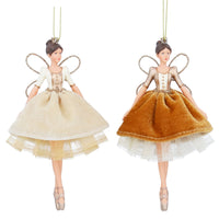 Cream and Gold Resin and Velvet Fairy Dec, 2as 14cm | Annie Mo's