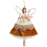 Cream and Gold Resin and Fabric Nutcracker Fairy Dec 14cm