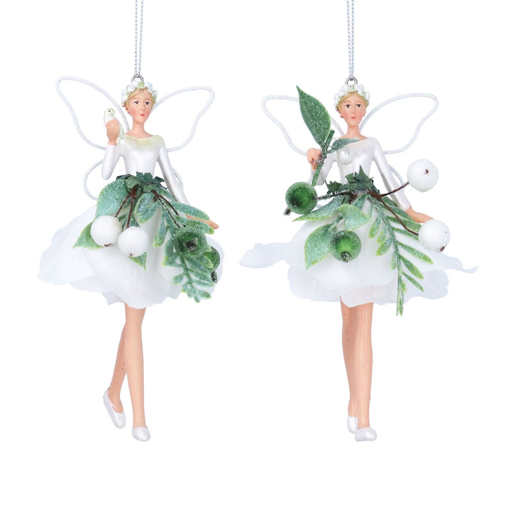 Two Assorted Snowdrop Berries Resin and Organza Fairies 14cm | Annie 