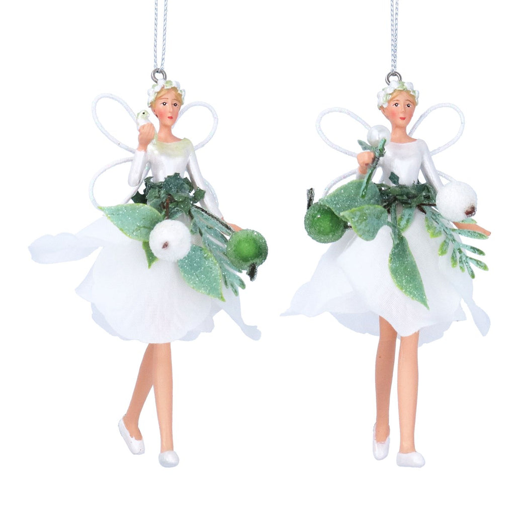 Two Assorted Snowdrop Berries Resin and Organza Fairies 12cm | Annie 