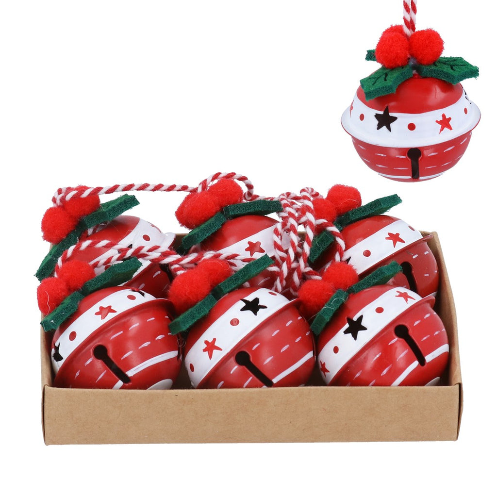 Box of Six Red and White Bells with Fabric Holly | Annie Mo's