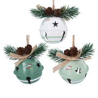 Three Assorted Green and White Bells with Fir Sprigs 9cm | Annie Mo's